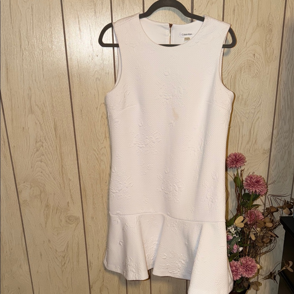 Calvin Klein Ivory Sleeveless Peplum Hem Mini Dress